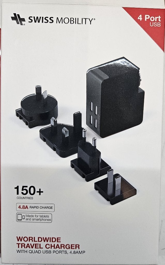 Swiss Mobility 4 port USB travel lader 150 landen, Telecommunicatie, Universeel, Nieuw, Ophalen of Verzenden, Snellader
