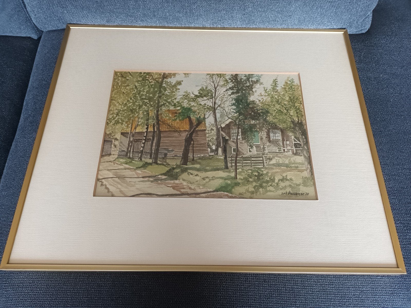 aquarel - Dirk Haddeman - boerderij, Antiek en Kunst, Ophalen of Verzenden