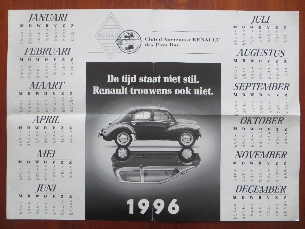 Kalender 1996 Club d’ Anciennes Renault (met 4CV), Ophalen of Verzenden, Nieuw, Renault