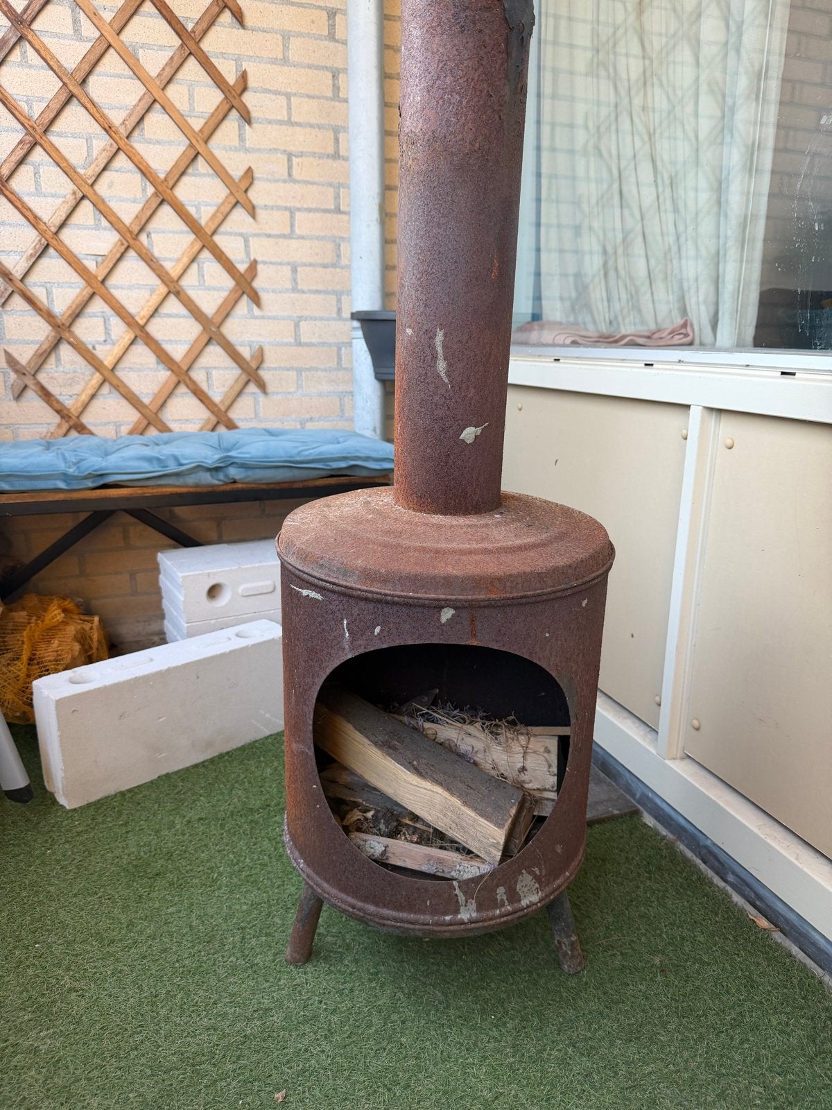 Rustieke vuurkorf / terraskachel - 115cm hoog, 40cm breed, Tuin en Terras, Vuurkorven, Ophalen of Verzenden, Gebruikt, Vuurton