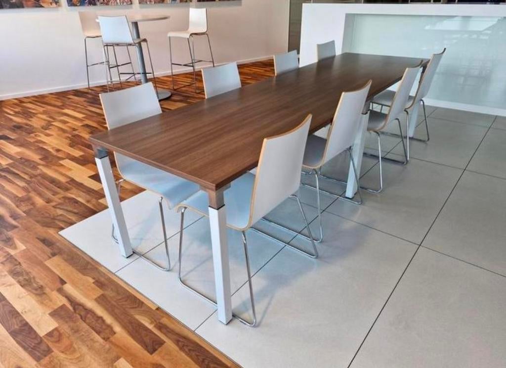 Prachtige luxe tafels (wit / chrome / noten) hoogte instelb, 160 cm, In hoogte verstelbaar, Ophalen of Verzenden, Zo goed als nieuw