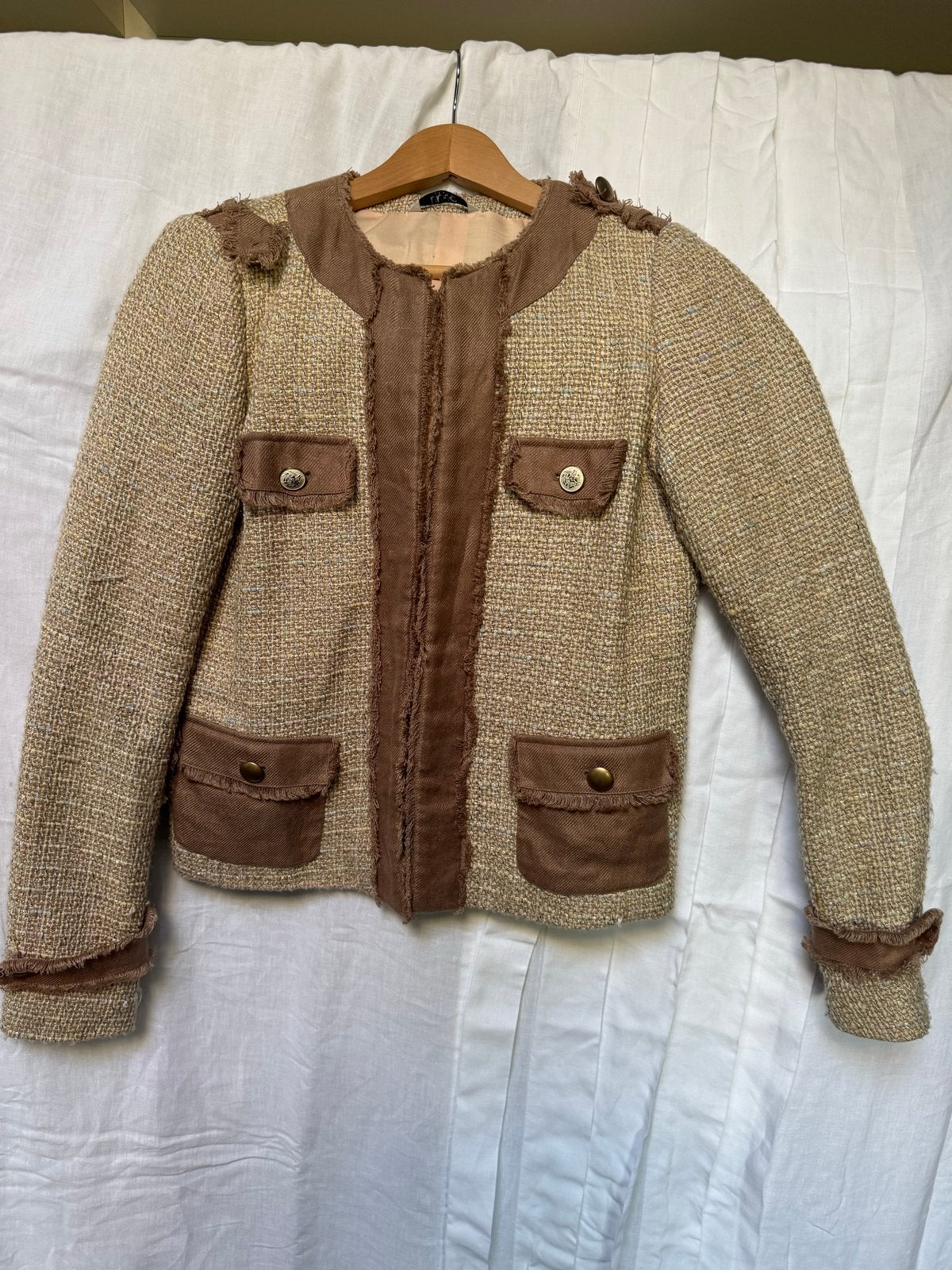 Liu Jo Tweed Jasje Maat 44 ( italiaanse maat), Ophalen of Verzenden, Zo goed als nieuw, Maat 38/40 (M), Beige