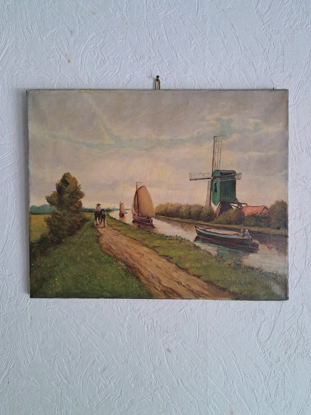 Oud Hollands Landschap met Molen en Water, Ophalen of Verzenden