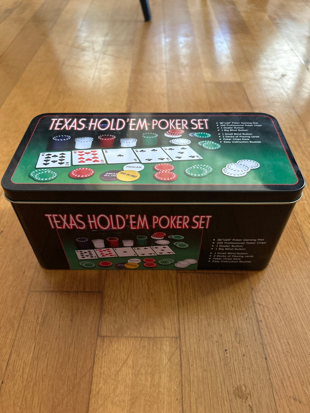Texas Hold'em Poker Set in blikken doos, Drie of vier spelers, Ophalen of Verzenden, Nieuw
