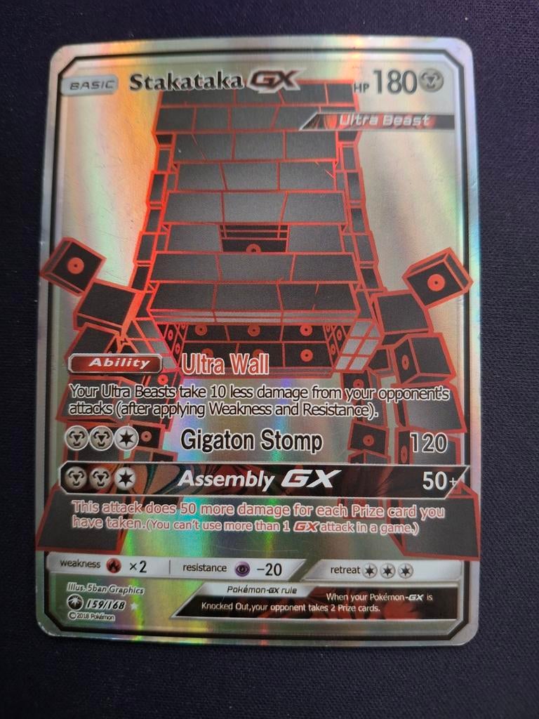 Stakataka GX Pokémon Kaart - Ultra Beast - 159/168, Ophalen of Verzenden, Zo goed als nieuw, Losse kaart, Foil