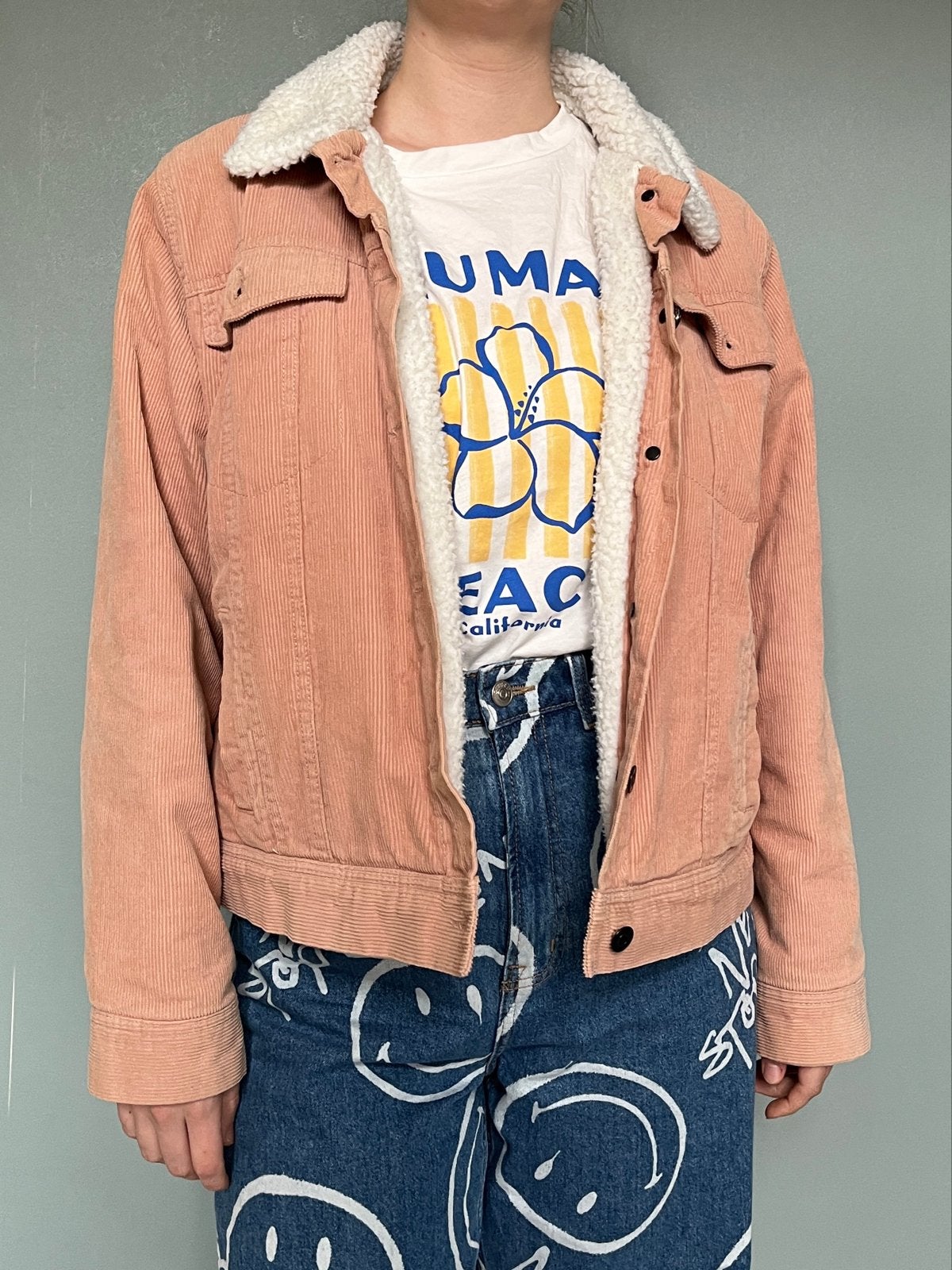 Kiabi warme corduroy jas met fluffy voering, Verzenden, Gedragen, Maat 42/44 (L), Roze