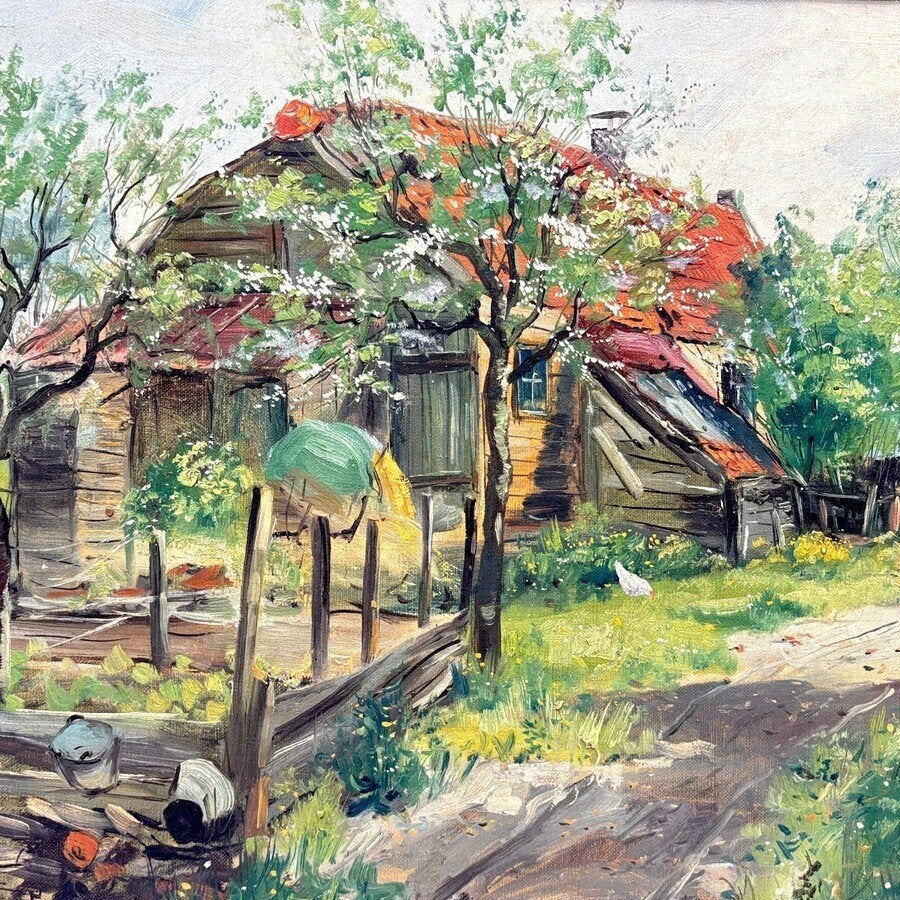Frederik Amalius van Oostveen - Boerderijtje met kippen, Ophalen of Verzenden