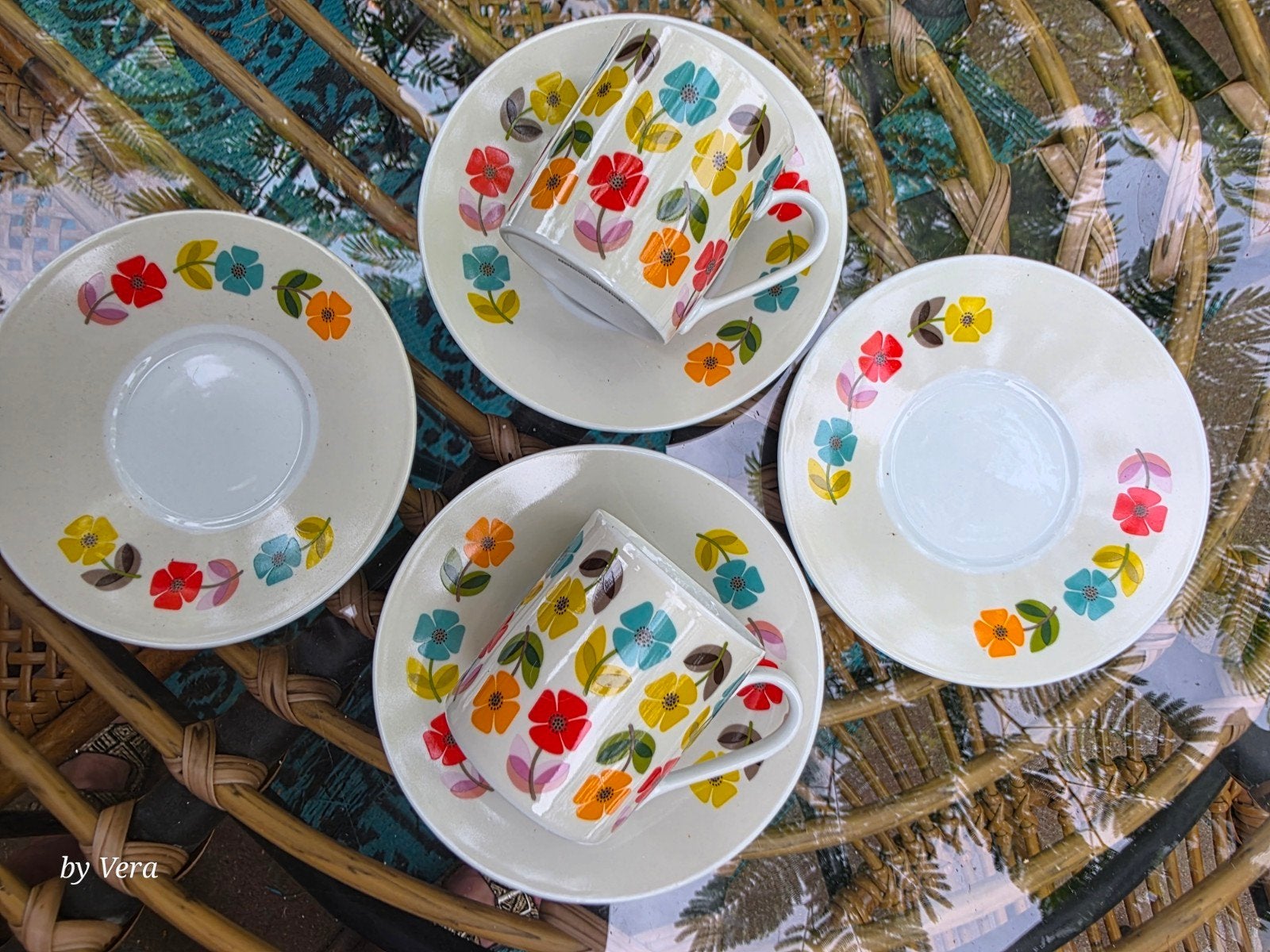 poppy floral rex london 2 espresso kopjes, 4 schotels nieuw, Vintage, Nieuw, Ophalen of Verzenden, Kop(pen) en/of Schotel(s)