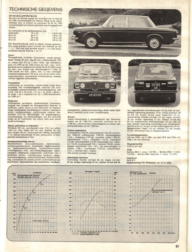 Autovisie test Lancia 2000 Berlina September 1972, Ophalen of Verzenden, Gelezen, Overige merken
