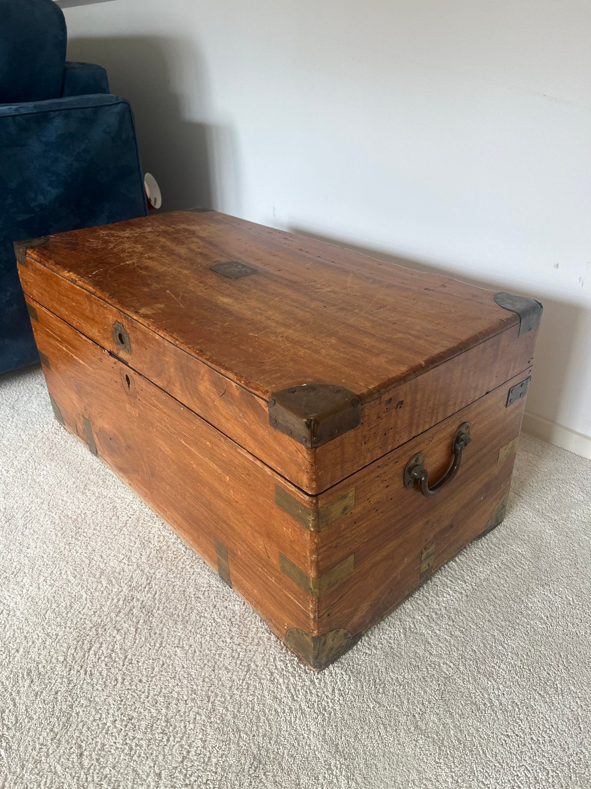Antieke houten kist dekenkist scheepskist, Ophalen, Minder dan 50 cm, Gebruikt, 100 tot 150 cm