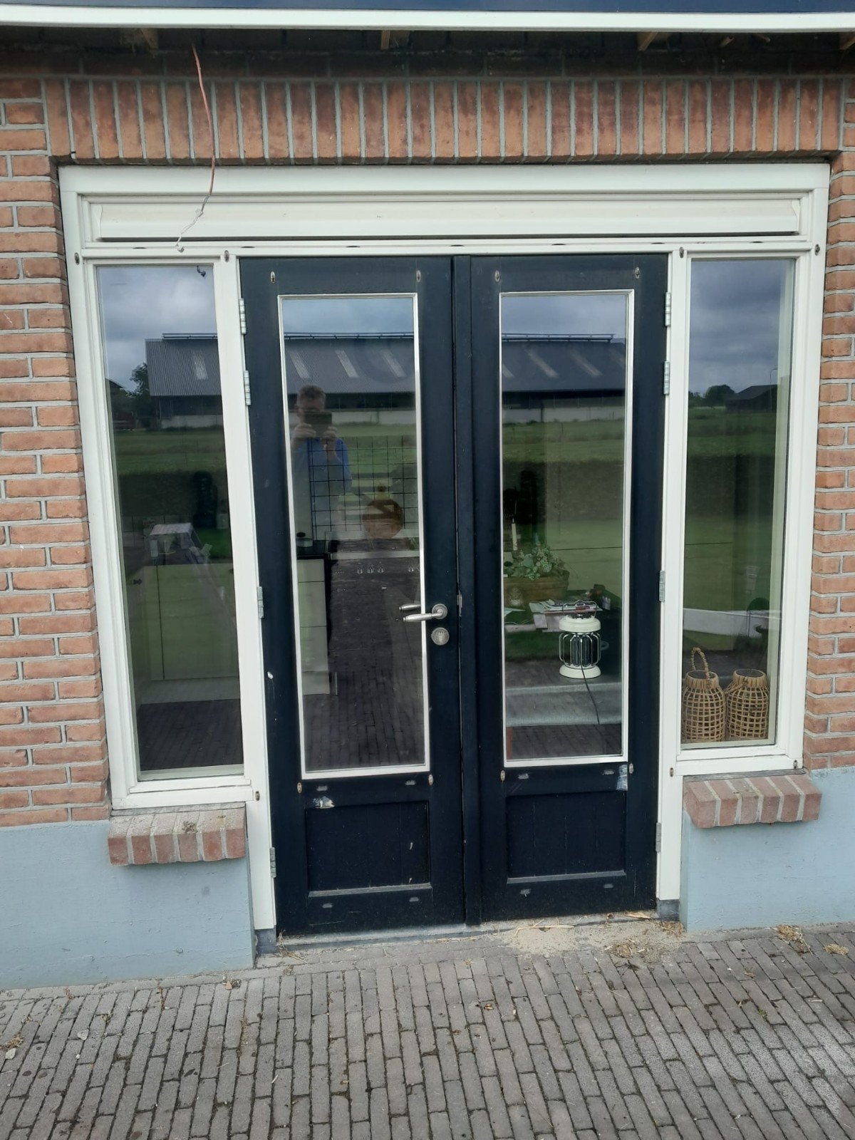 Kozijn met 2 openslaande deuren, Doe-het-zelf en Verbouw, Ophalen, Deurkozijn, 150 tot 225 cm, Inclusief glas