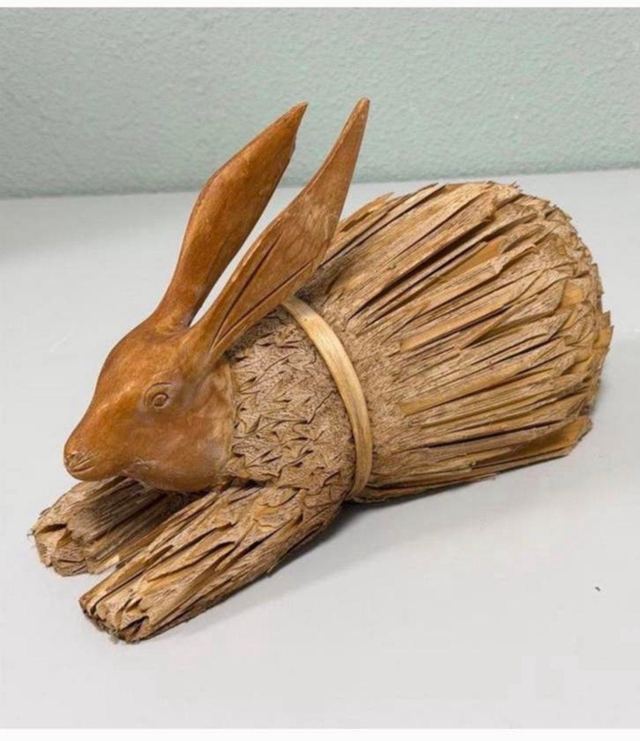 Vintage maïskolf konijn gesneden houten hoofd handgemaakt, Ophalen of Verzenden, Zo goed als nieuw, Dier