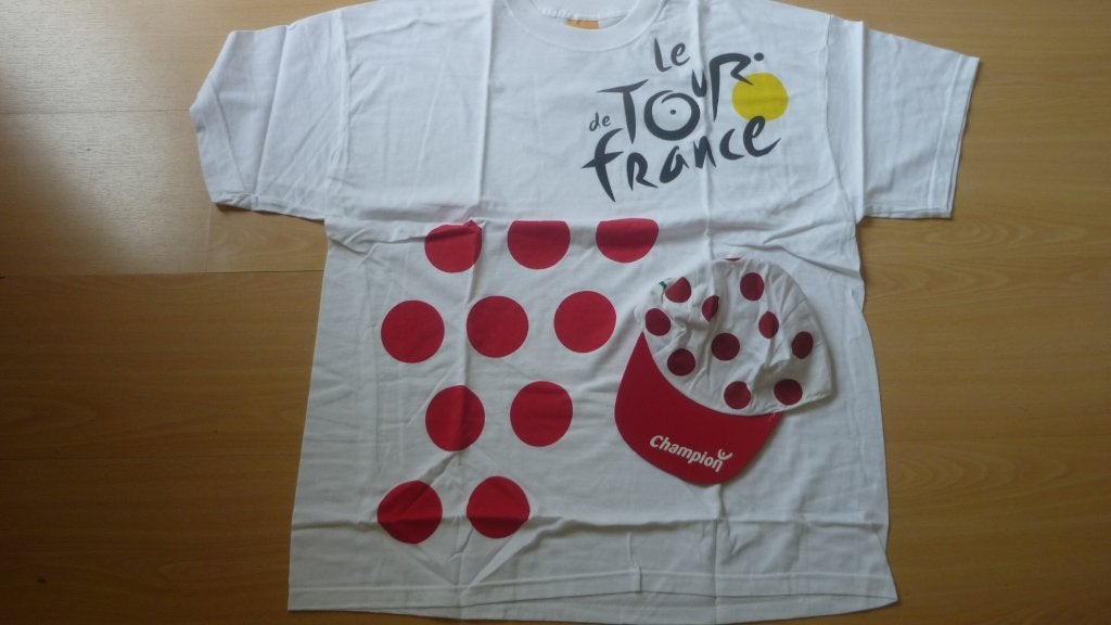 Tour de France wielershirt bolletjes trui plus cap, Sport en Fitness, Ophalen of Verzenden, Zo goed als nieuw, Kleding