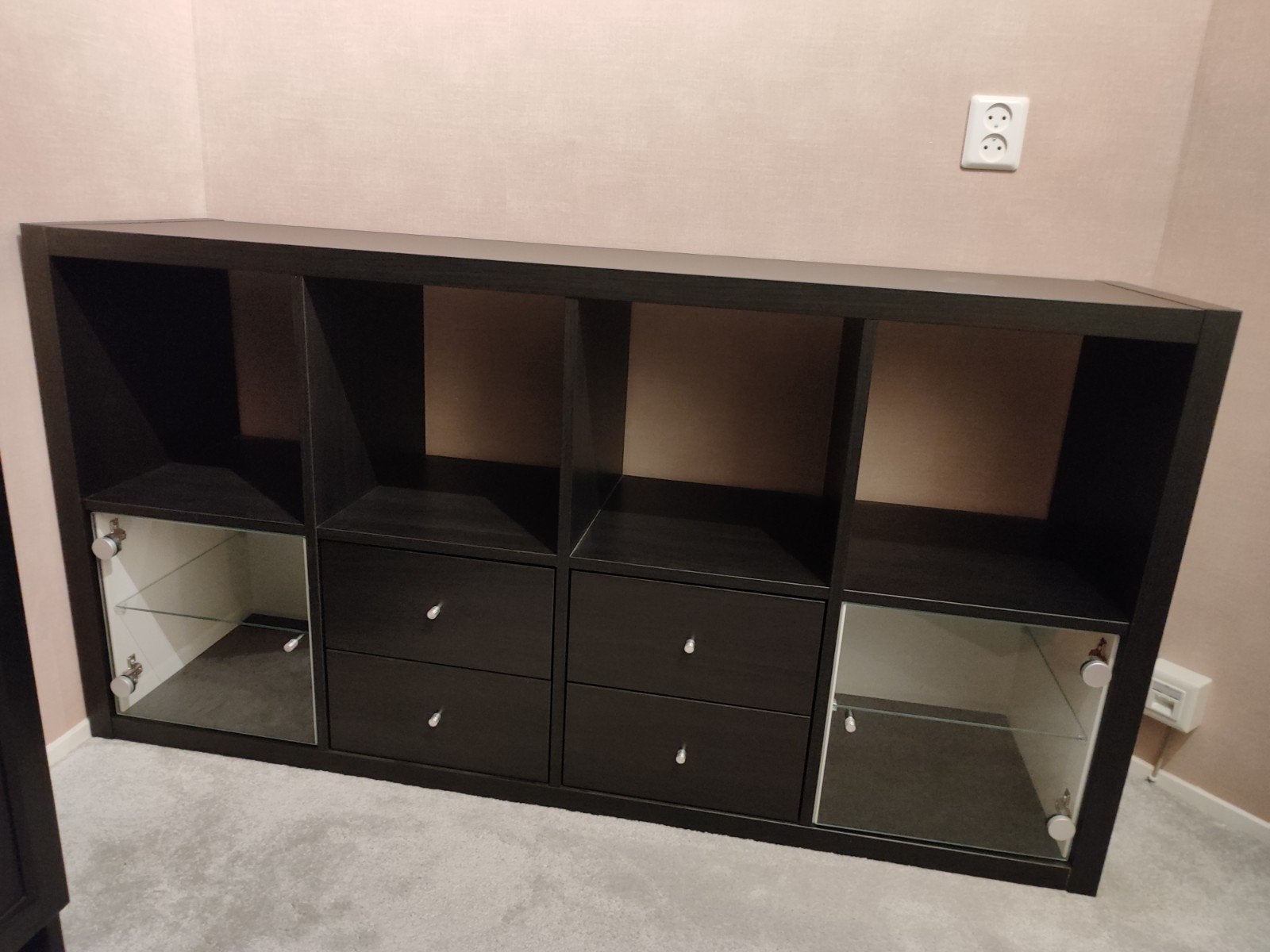 IKEA Kallax Kast met Lades en Glazen Deurtjes, Huis en Inrichting, Ophalen, Zo goed als nieuw
