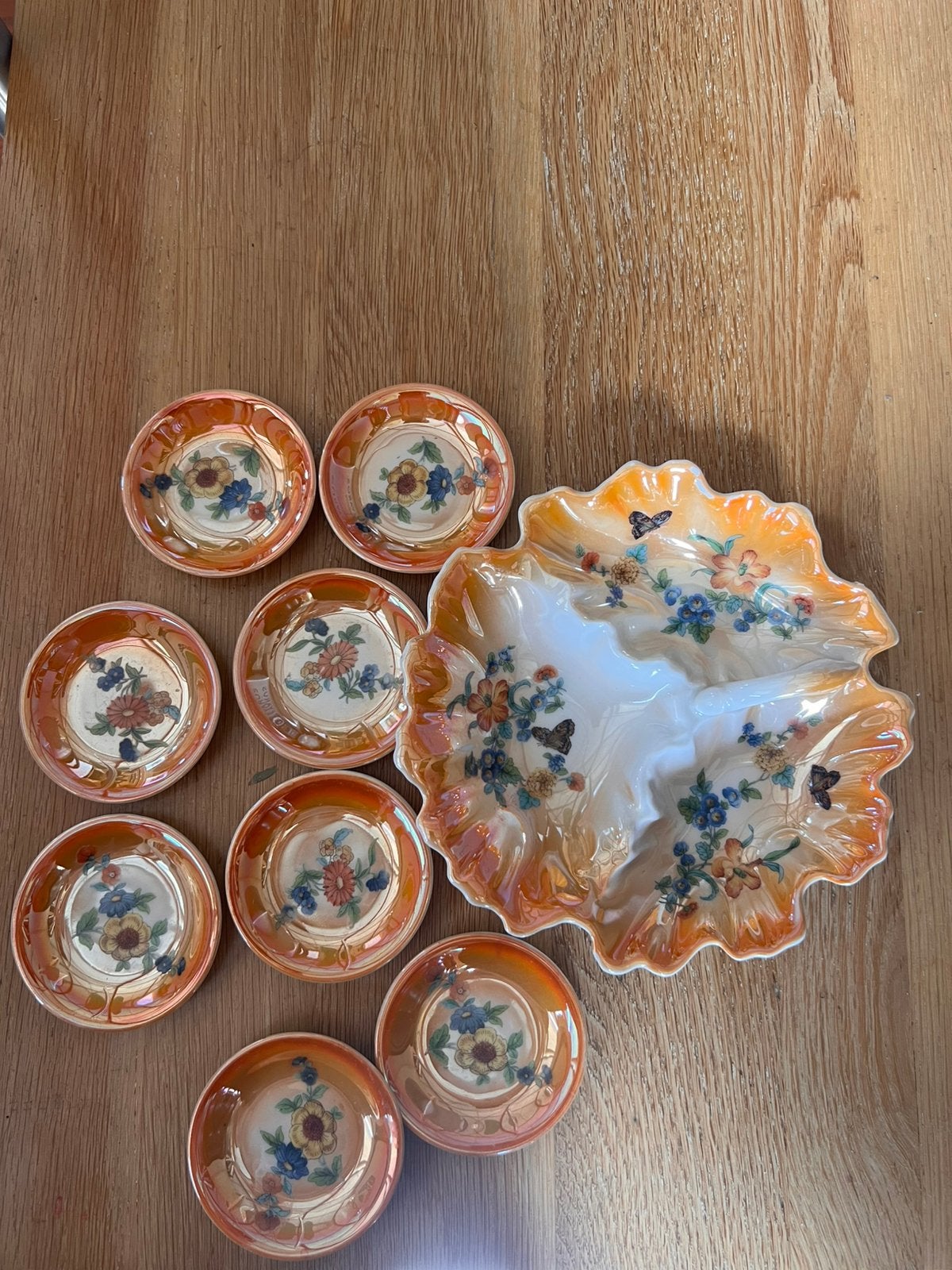 Vintage lusterware serveerschaal + 8 schaaltjes (jaren '20), Antiek en Kunst, Ophalen of Verzenden