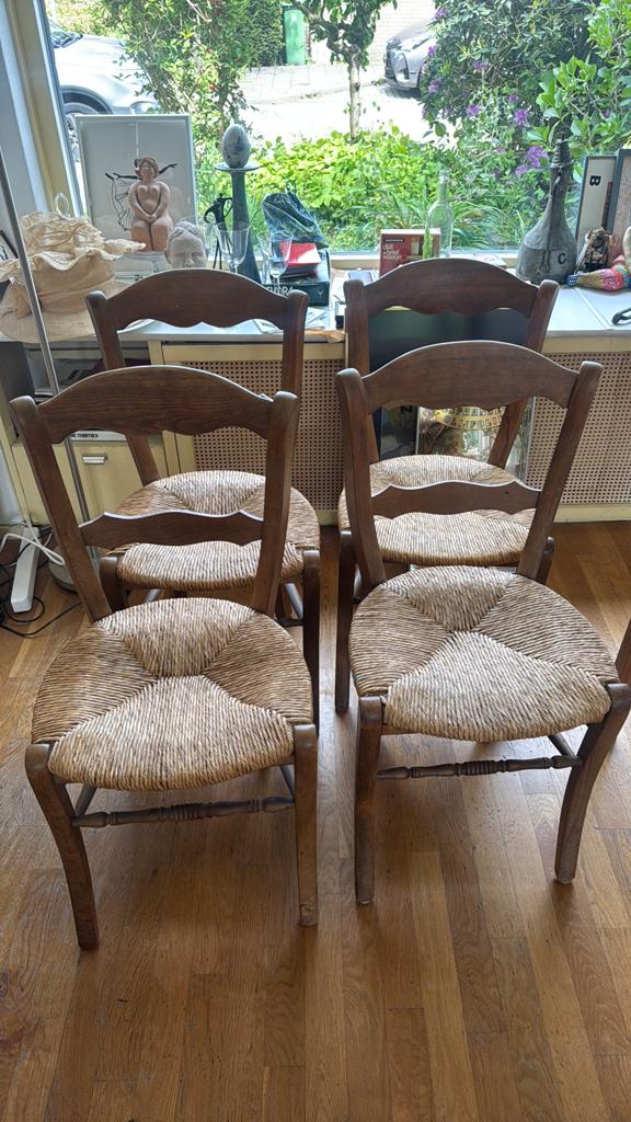 Set van 4 houten stoelen met rieten zitting, Ophalen of Verzenden