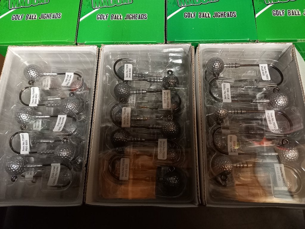 3x20 stuks Golfball Jigheads (Mad Cat) #8/0..10/0..12/0, Watersport en Boten, Tinstraat, Overige typen, Nieuw, Ophalen of Verzenden