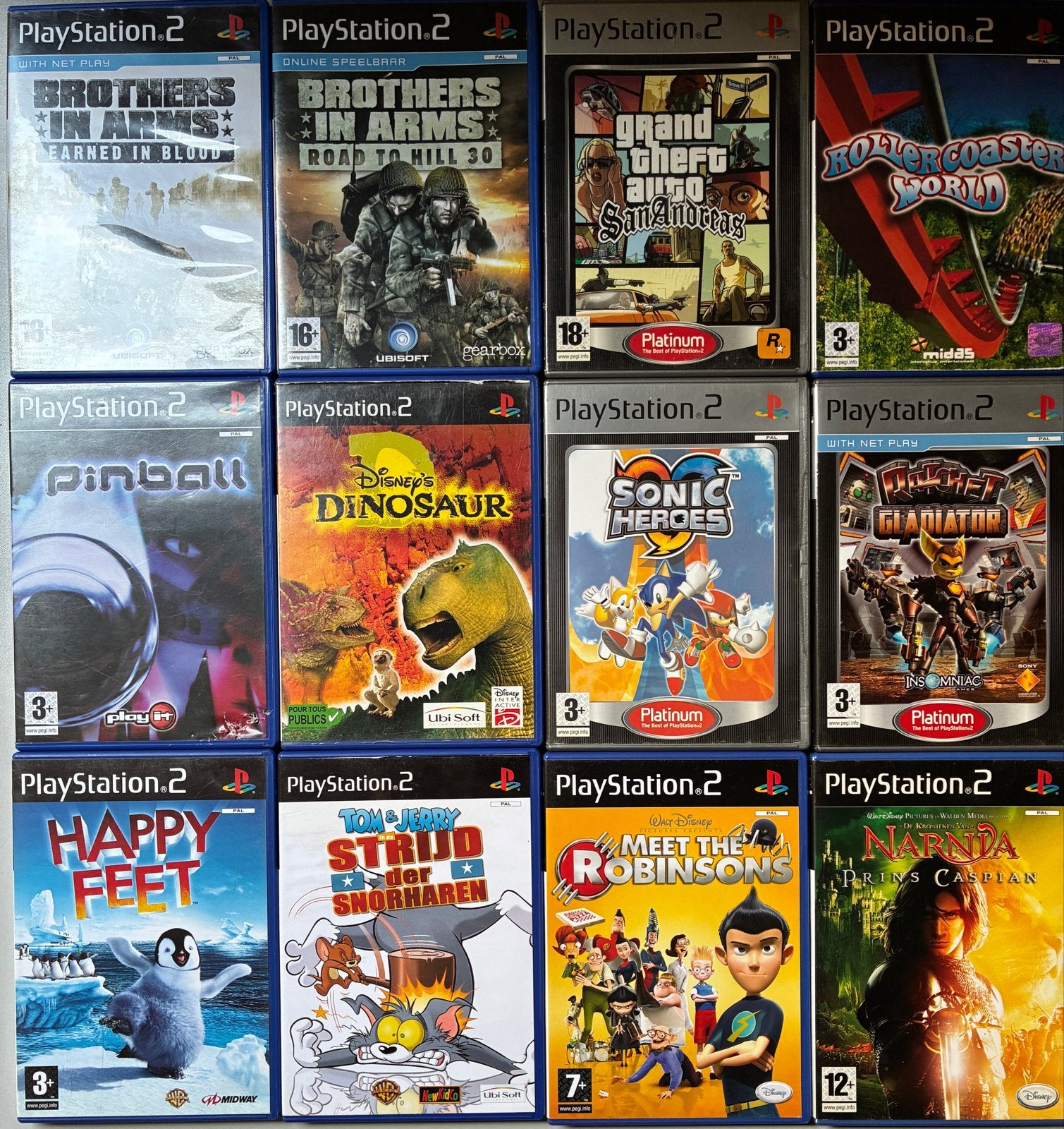 12 PS2 games: Brothers in Arms, GTA San Andreas, Sonic Heroe, Gebruikt, Vanaf 18 jaar, Overige genres, 1 speler
