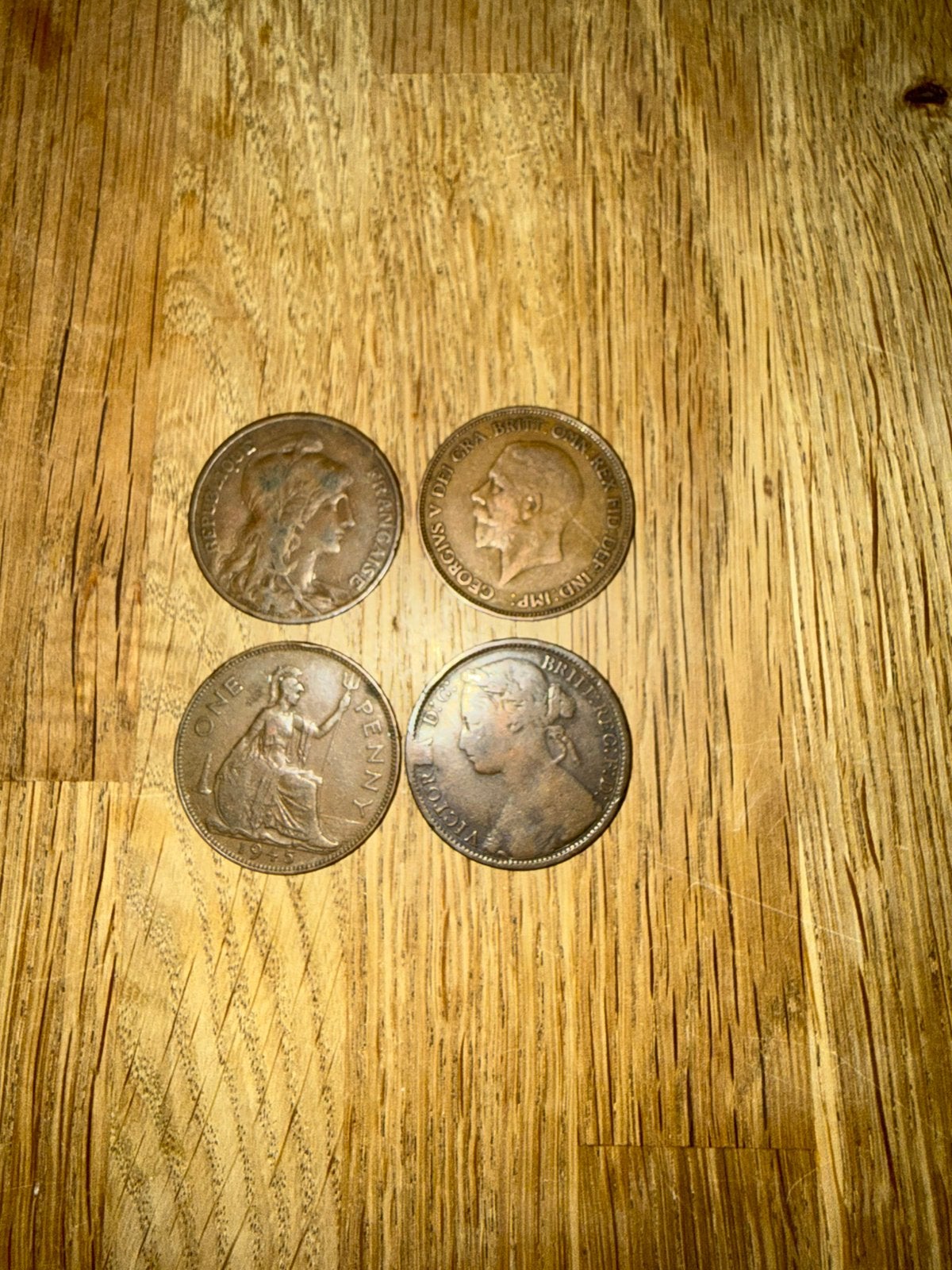 Set 4 koperen munten Eng & Fra (1874-1928), Verzenden, Setje