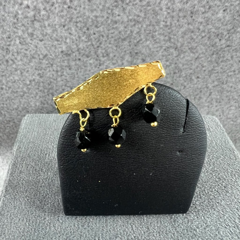 Gouden Broche | 14k | 1,8g | plaatje met 3 kralen | 415742, Gebruikt, Minder dan 4 cm, Ophalen of Verzenden, Goud