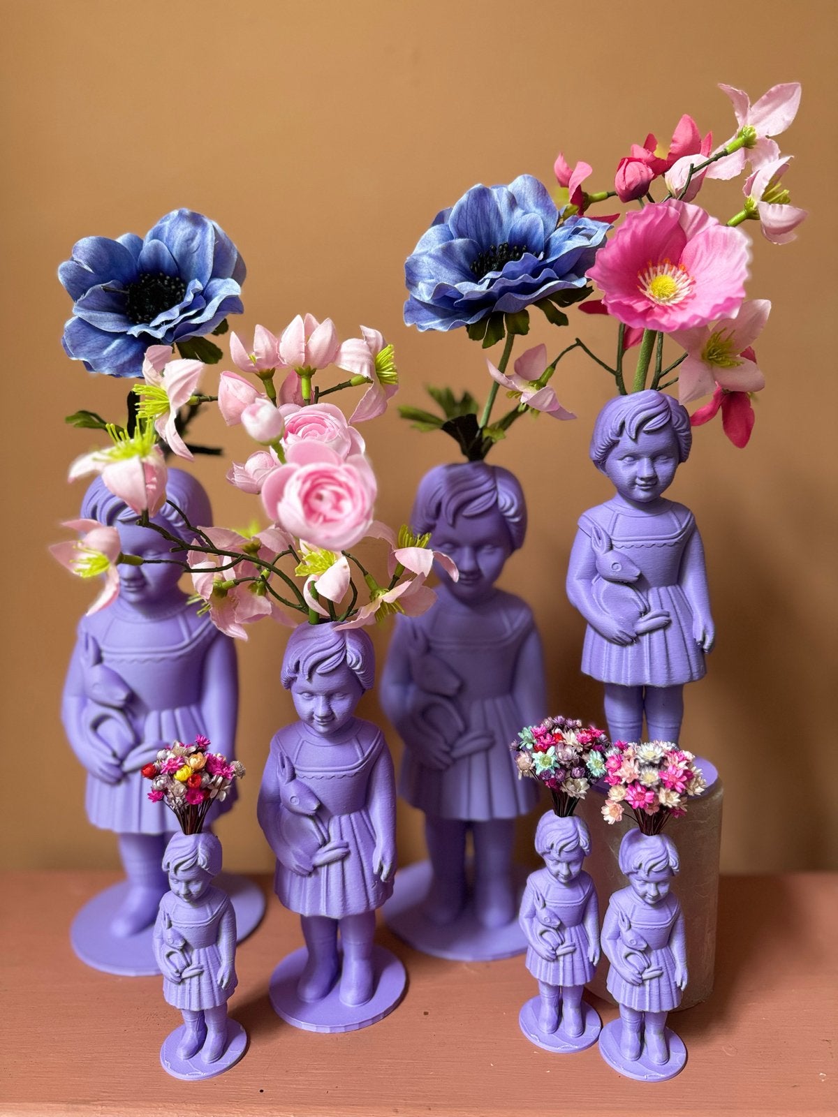 Clonette vaasjes - 3D-geprint met kunst/droogbloemen, Kunststof, Nieuw, Ophalen of Verzenden, Paars