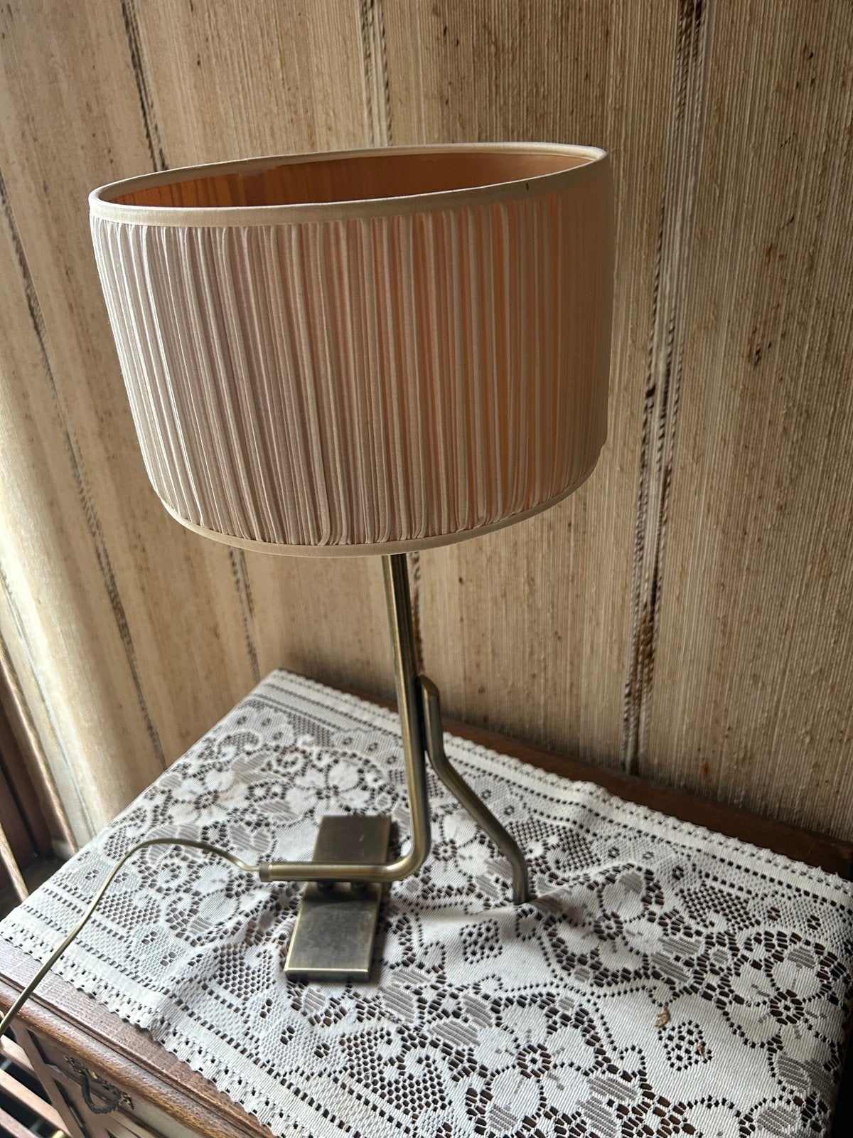 Vintage Tafellamp met Plissé Kap - Jaren '70 Stijl, Ophalen, Gebruikt, Metaal