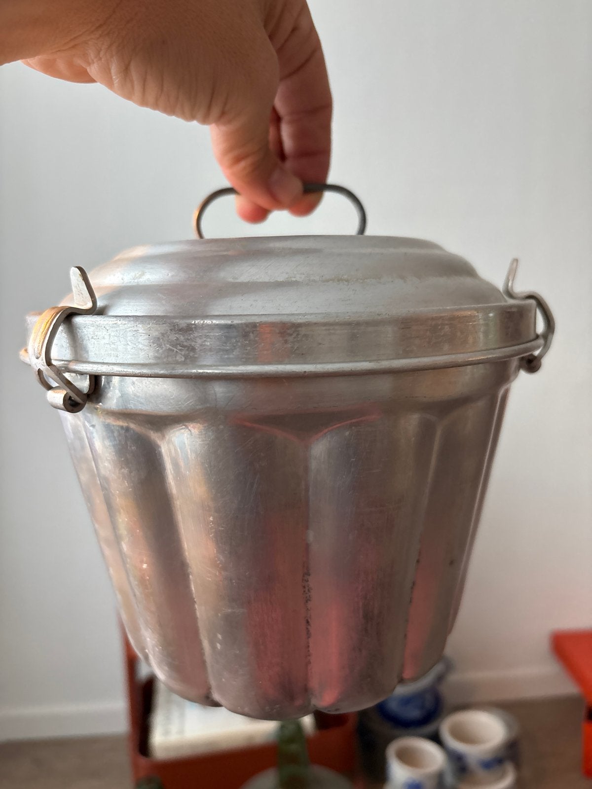 Vintage Aluminium Puddingvorm met Deksel - 18 cm hoog, Ophalen