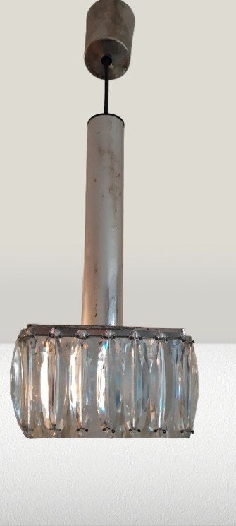 Hanglamp met glazen plaatjes en chroom, Ophalen