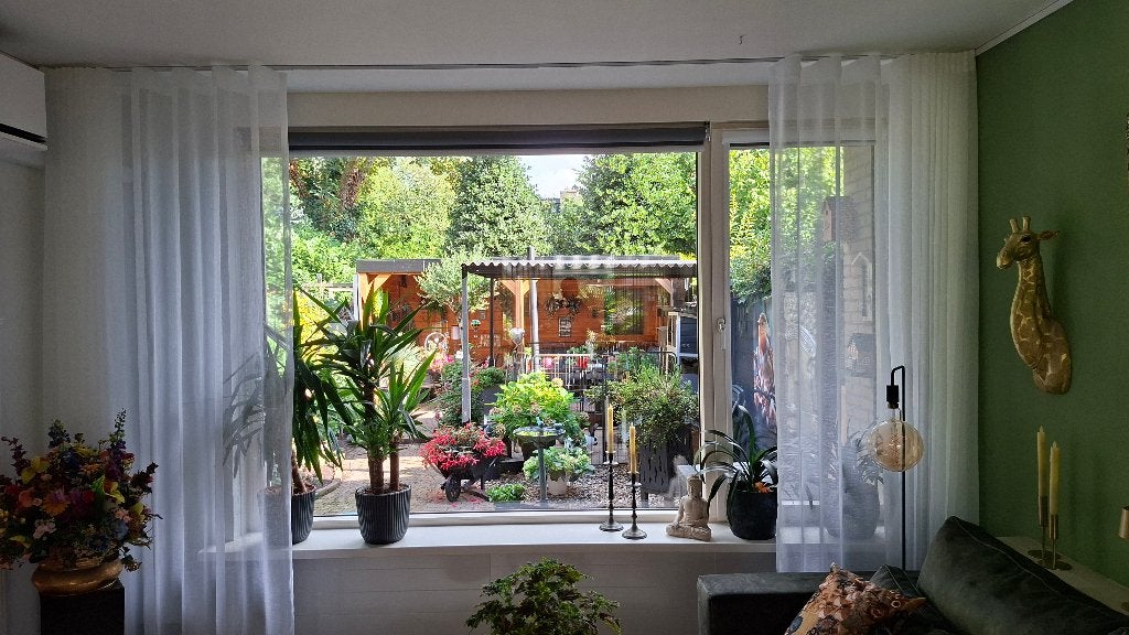 Vitrage/inbetween, Huis en Inrichting, Stoffering | Gordijnen en Lamellen, Ophalen, 380 cm, Wit, Met haken