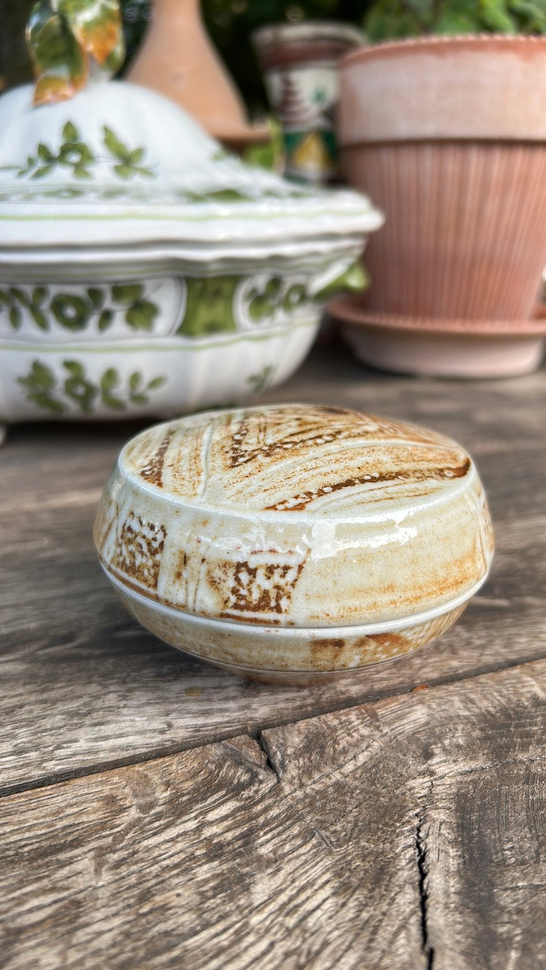 Klein vintage studio pottery dekseldoosje in Japandi stijl, Ophalen of Verzenden