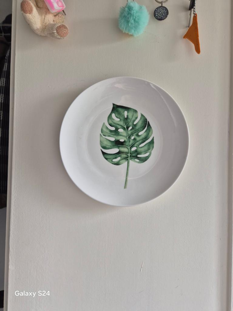 Wandbord met Monstera blad print, Porselein of Keramiek, Schaal, Rond, Ophalen of Verzenden