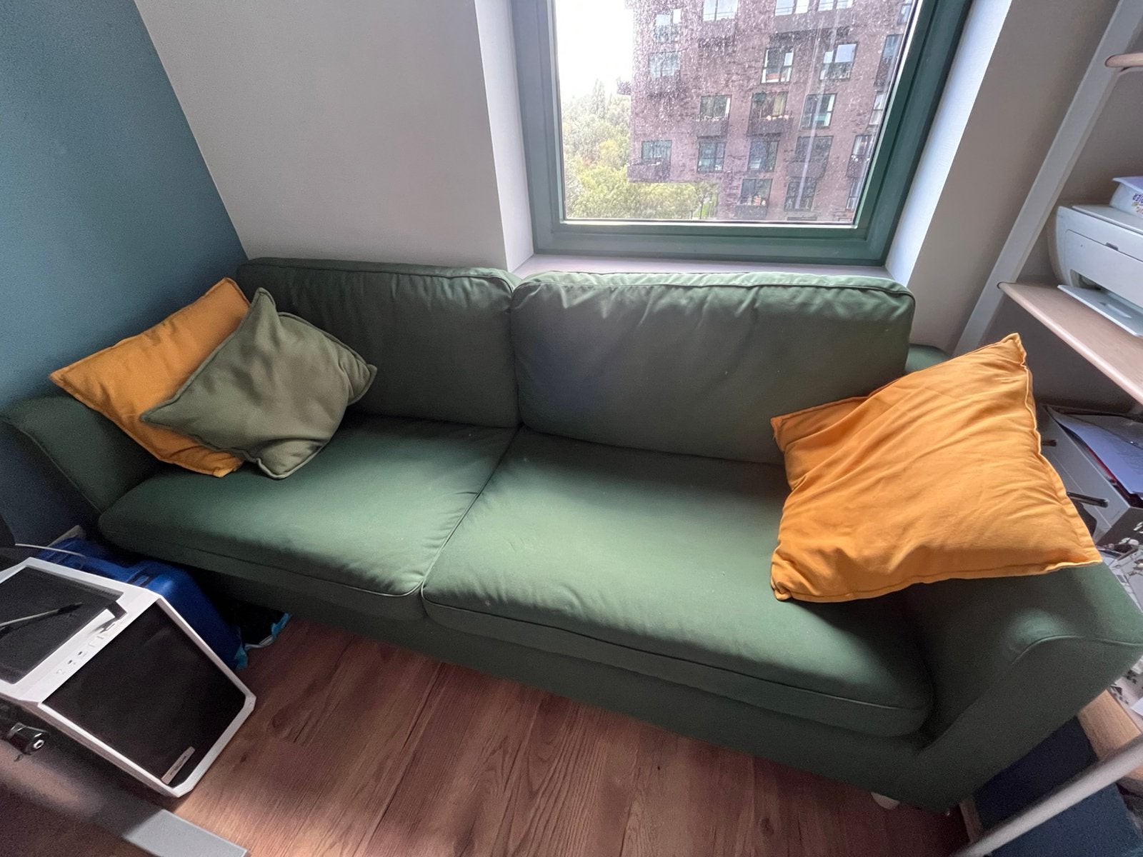 Ikea Räpur grey turquoise 3-seater sofa, Ophalen, Gebruikt, Driepersoons, 75 tot 100 cm