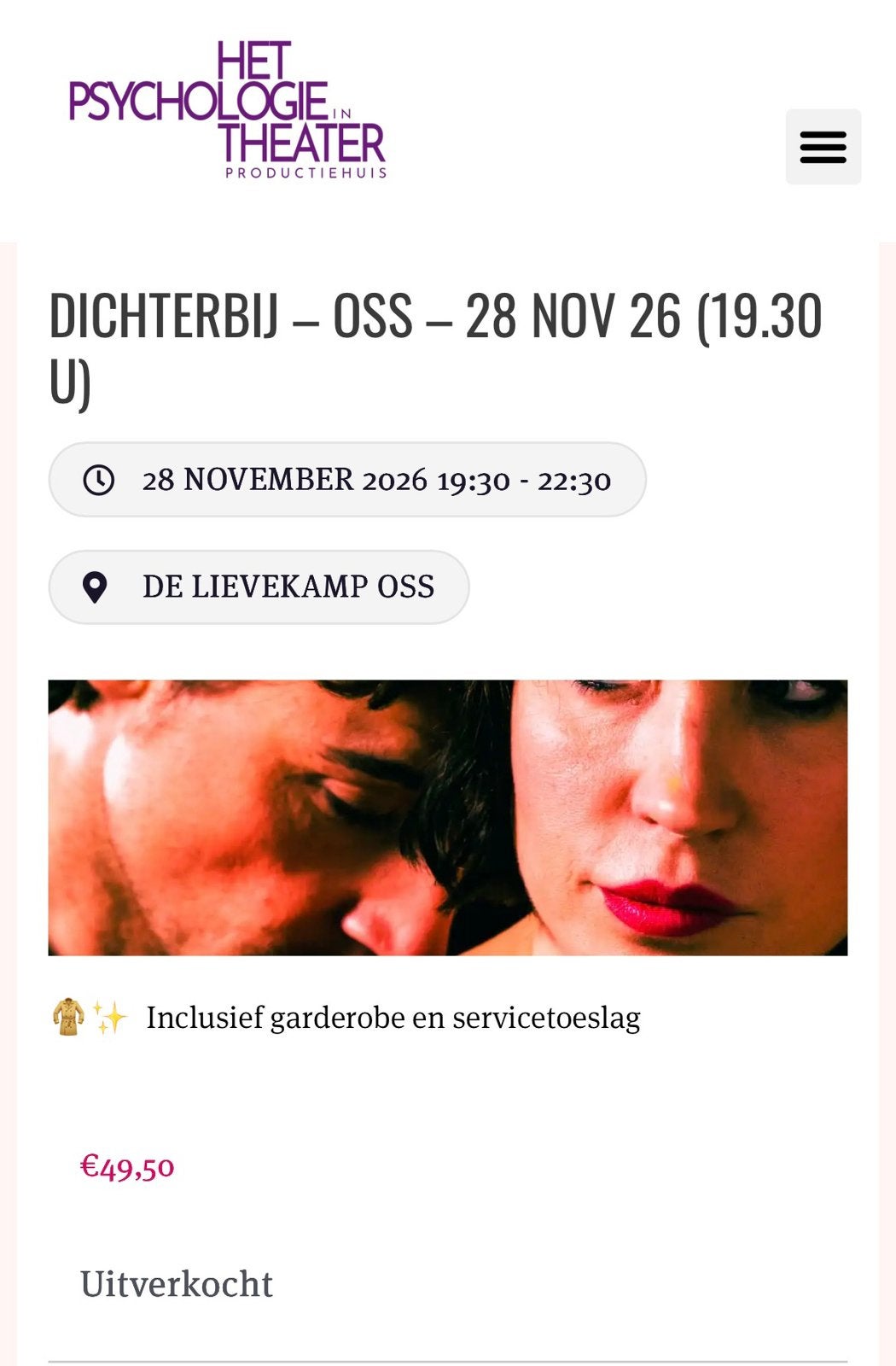 2 tickets 28 nov voorstelling ‘Dichterbij’ - Lievekamp Oss, Tickets en Kaartjes, Twee personen, November