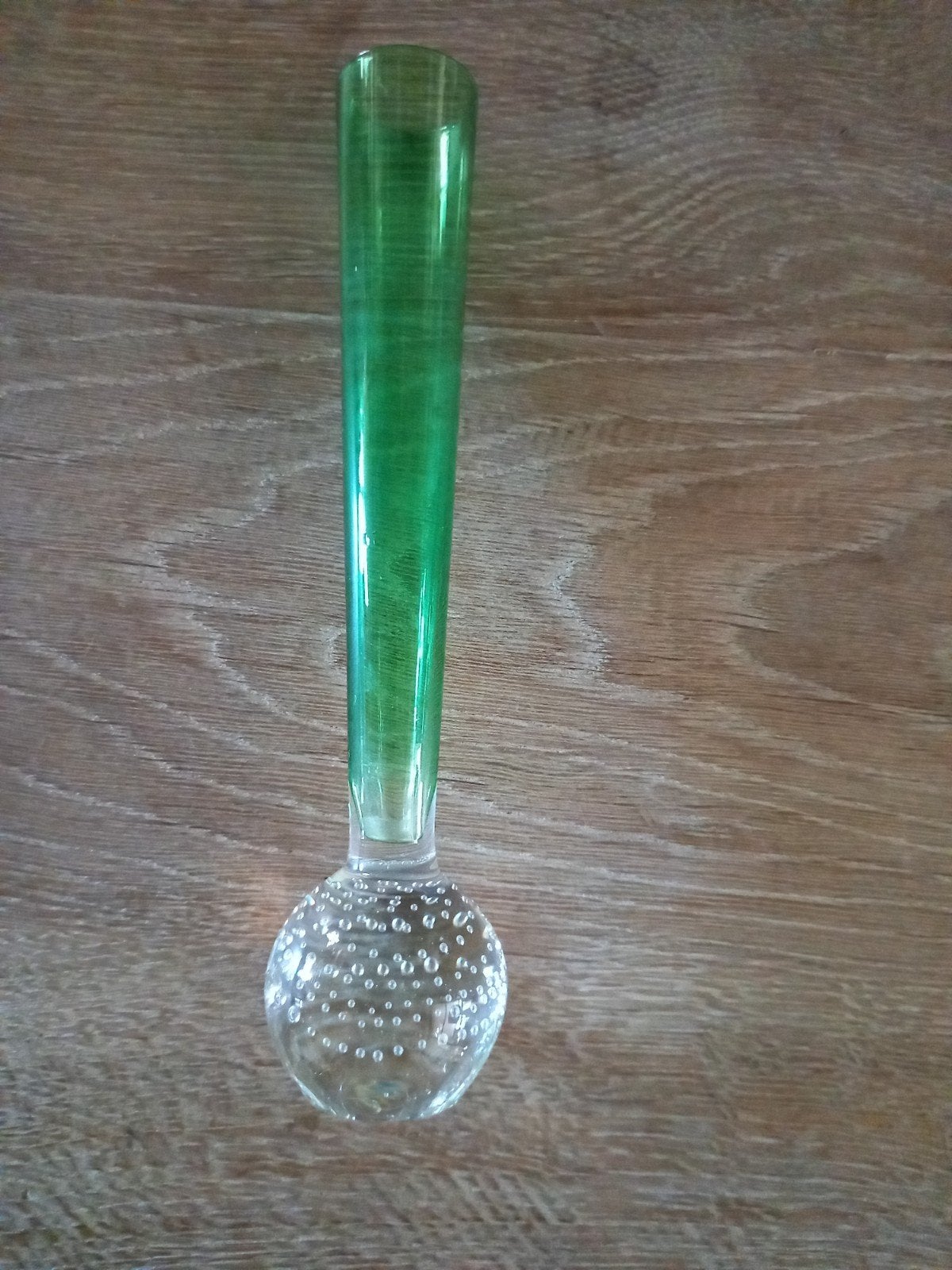Groene Copier Leerdam glazen vaas met bubbelvoet, Ophalen of Verzenden