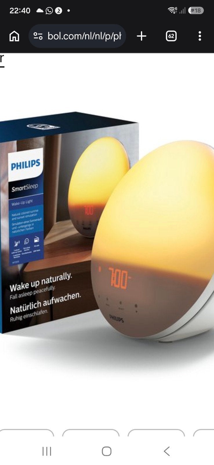 Philips SmartSleep Wake-Up Light HF3519, Met schakelaar, Ophalen of Verzenden, Zo goed als nieuw, Philips