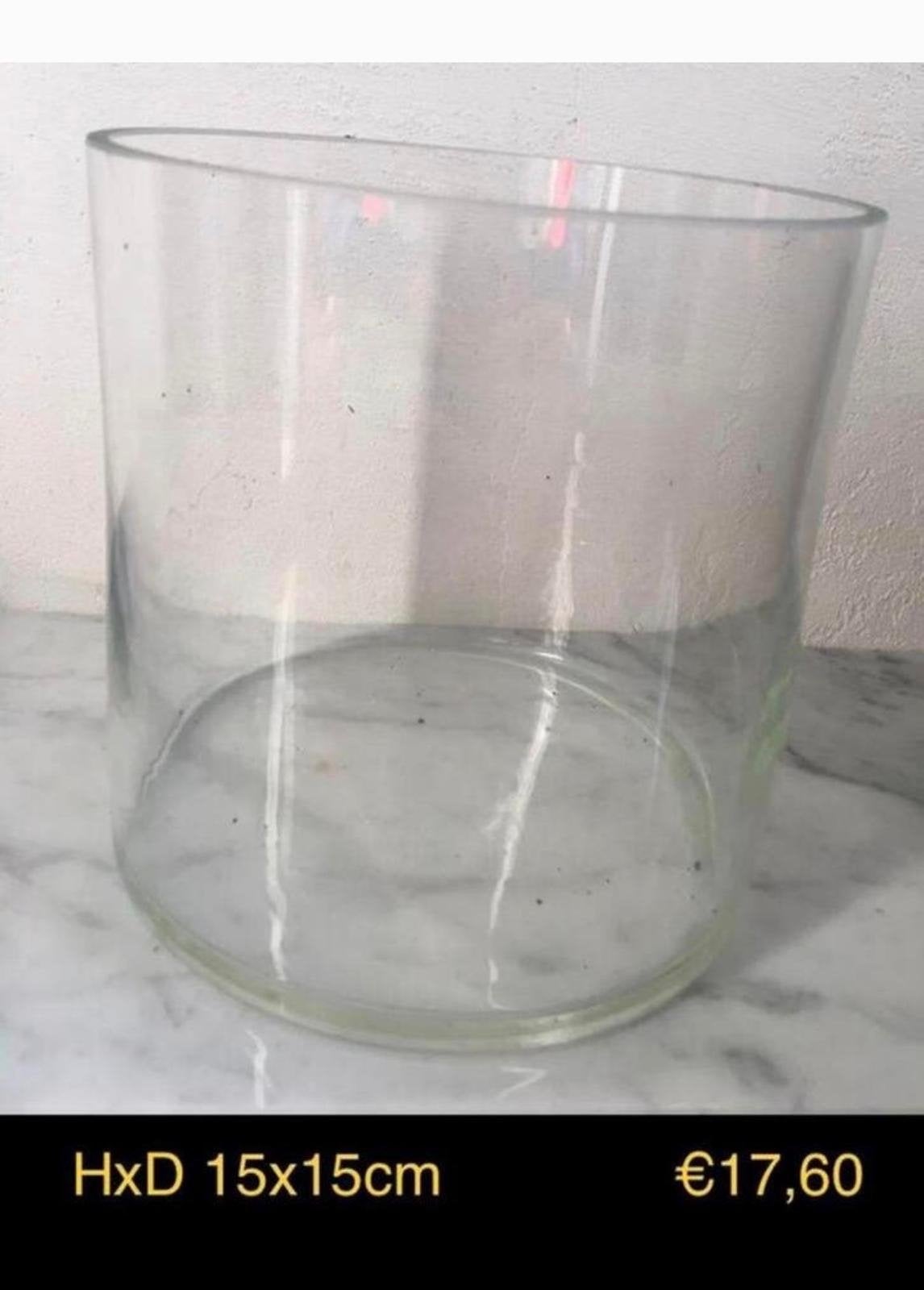 Mooie glazen cilinder vaas 15x15cm, Ophalen, Overige kleuren, Minder dan 50 cm, Glas