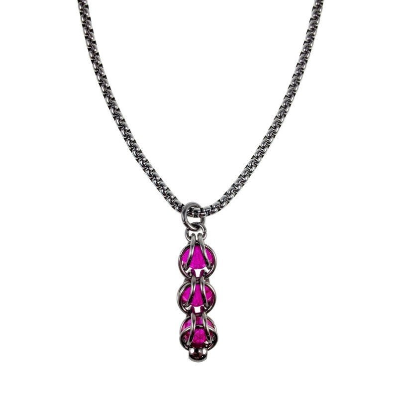 RVS Jasseron-ketting + Schakelhanger Fuchsia Kristallen, Sieraden, Tassen en Uiterlijk, Met kristal, Overige materialen, Birgitta-Gracht 33, 6465 EL Kerkrade, Nederland