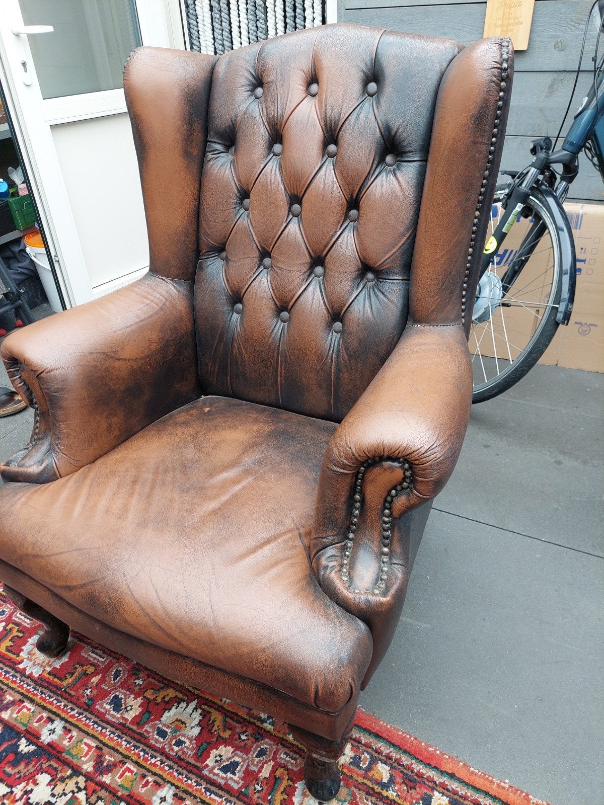 Vintage Leren Chesterfield Fauteuil - Bruin, Huis en Inrichting, Gebruikt, Chesterfield, Klassiek, Vintage, Ophalen of Verzenden