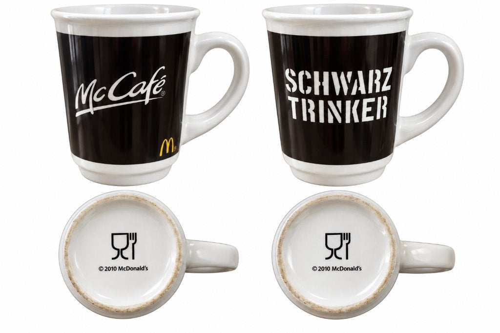 Set van 2 McCafé Schwarztrinker bekers – McDonald’s 2010, Gebruikt, Overige stijlen, Porselein, Mok