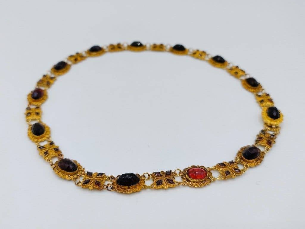 Gouden bootjesketting met granaat, Friesland, 36,5 cm, Verzenden, Zilver, Ring