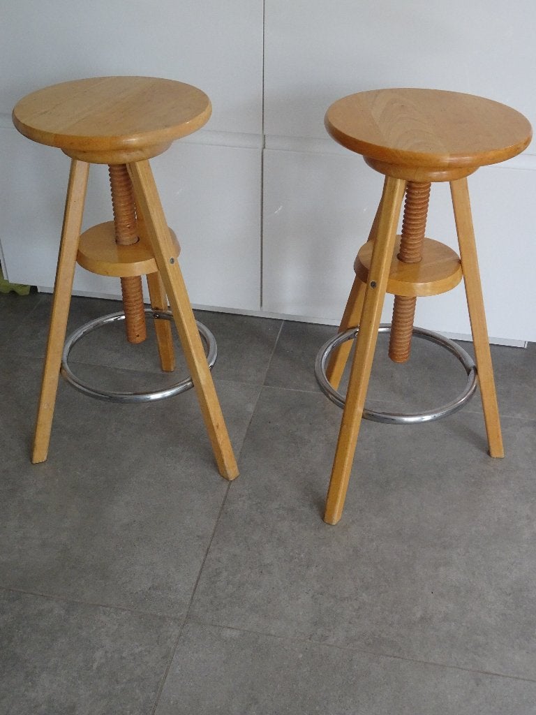 Industriële houten atelier kruk vintage design krukken hout, Huis en Inrichting, Krukjes, Ophalen, In hoogte verstelbaar, Zo goed als nieuw