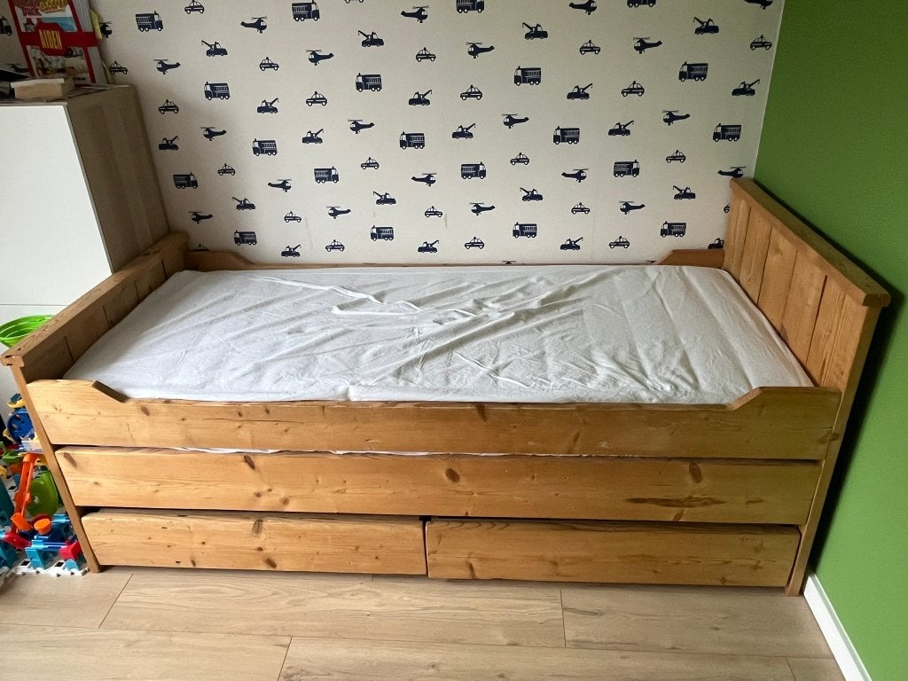 Houten bed (90x200) met twee lades, Huis en Inrichting, Slaapkamer | Bedden, Ophalen, Gebruikt, 90 cm, Eenpersoons