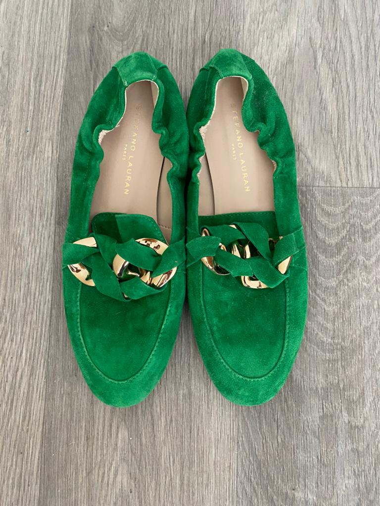 Stefano Lauran suede instappers maat 37, Kleding | Dames, Schoenen, Verzenden, Instappers, Zo goed als nieuw, Groen