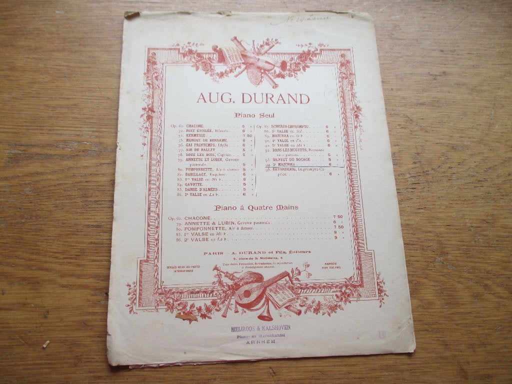 2E MAZURKA - AUG DURAND -PIANO, Gebruikt, Klassiek, Ophalen of Verzenden, Artiest of Componist