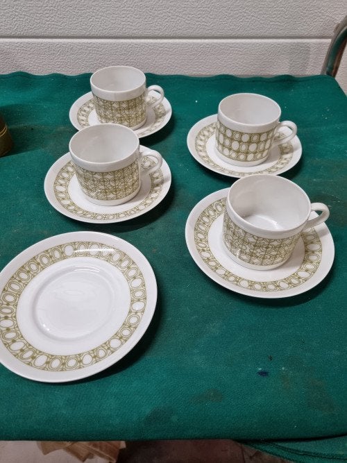 kop en schotels mosa vintage groen decor, Ophalen of Verzenden, 'T Olde Gre-j, Info@toldegrej.nl, Endepoelstraat 20f Didam
