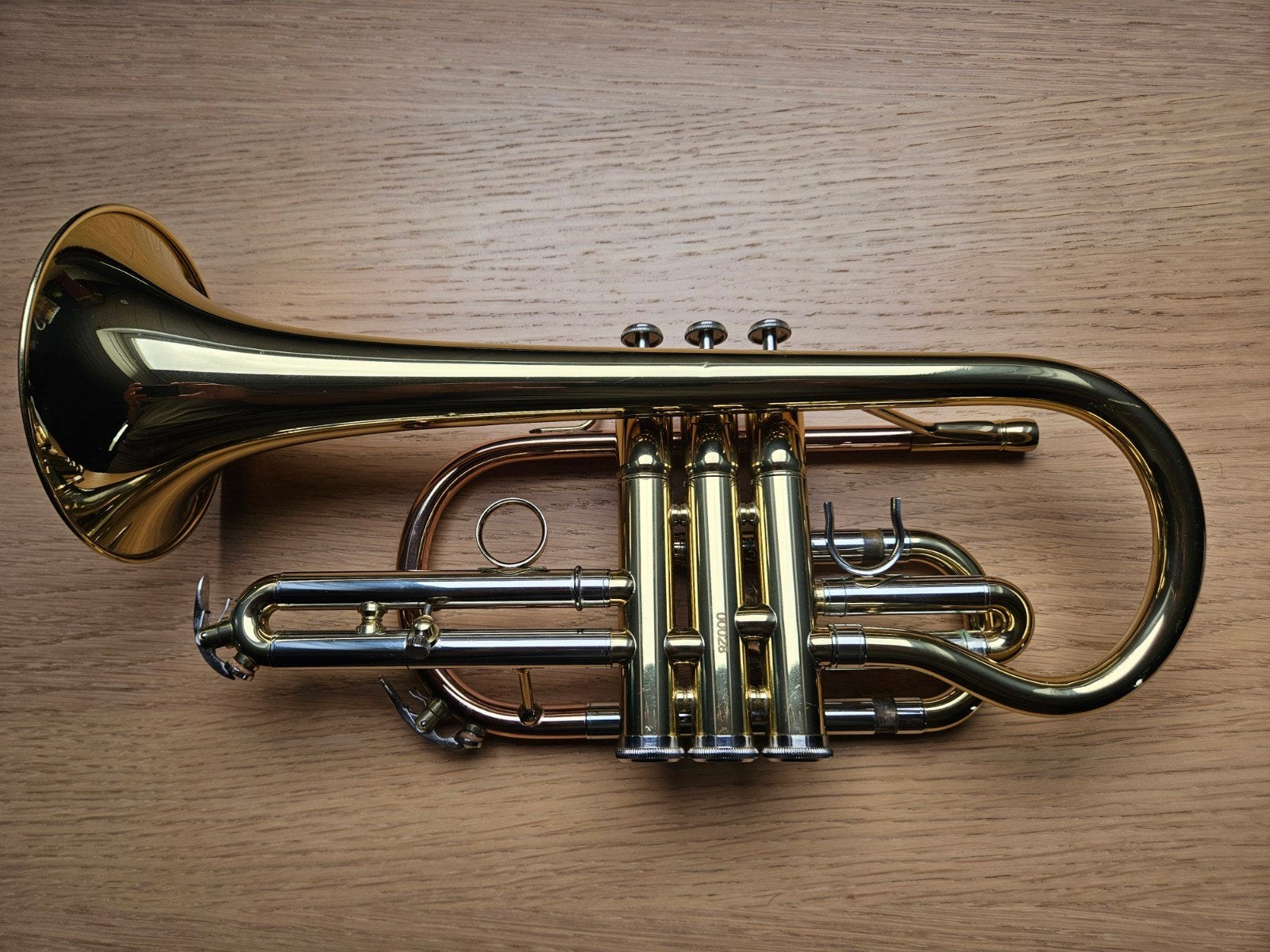 Mooie Thomann cornet, Muziek en Instrumenten, Blaasinstrumenten | Trompetten, Ophalen of Verzenden, Bes-trompet, Met koffer