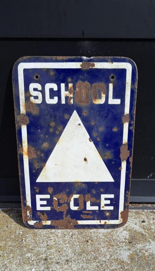 Oud emaille bord, School / Ecole, stoere decoratie😎, Ophalen of Verzenden