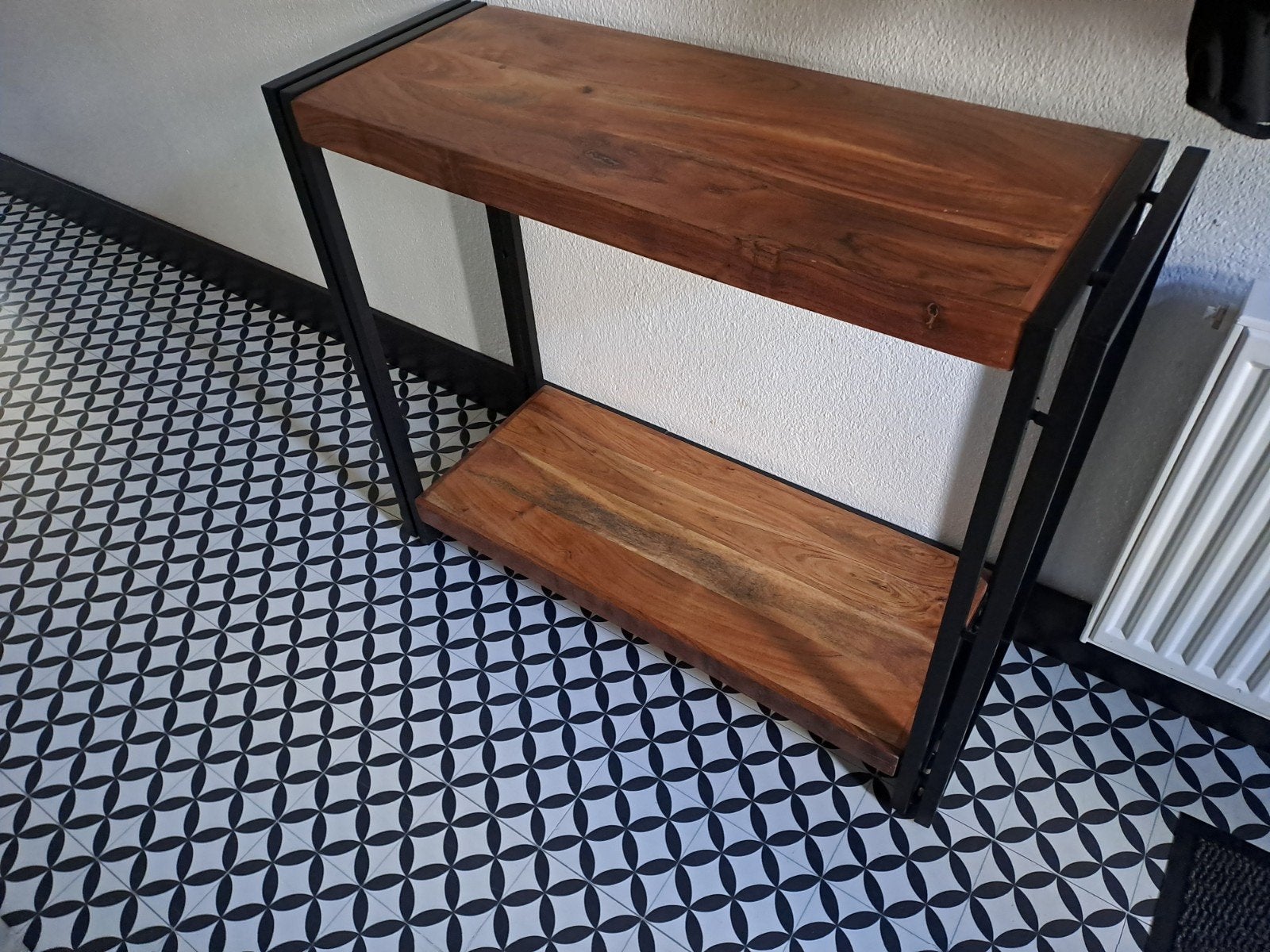 side table / wandtafel hout en metaal, Ophalen, 50 tot 100 cm, Zo goed als nieuw, Metaal