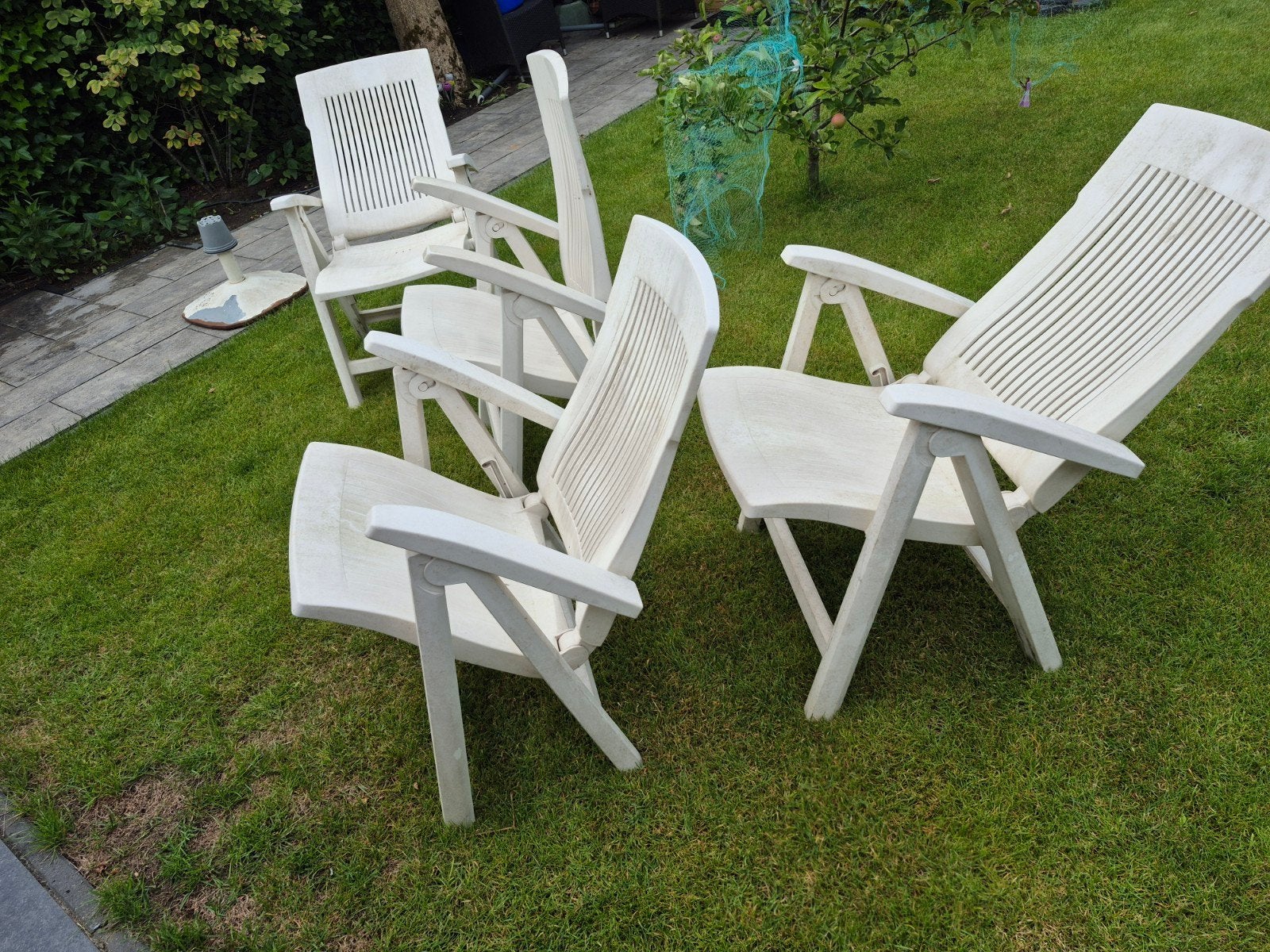 4x Witte verstelbare tuinstoelen, Tuin en Terras, Ophalen of Verzenden, Gebruikt, Kunststof, Verstelbaar