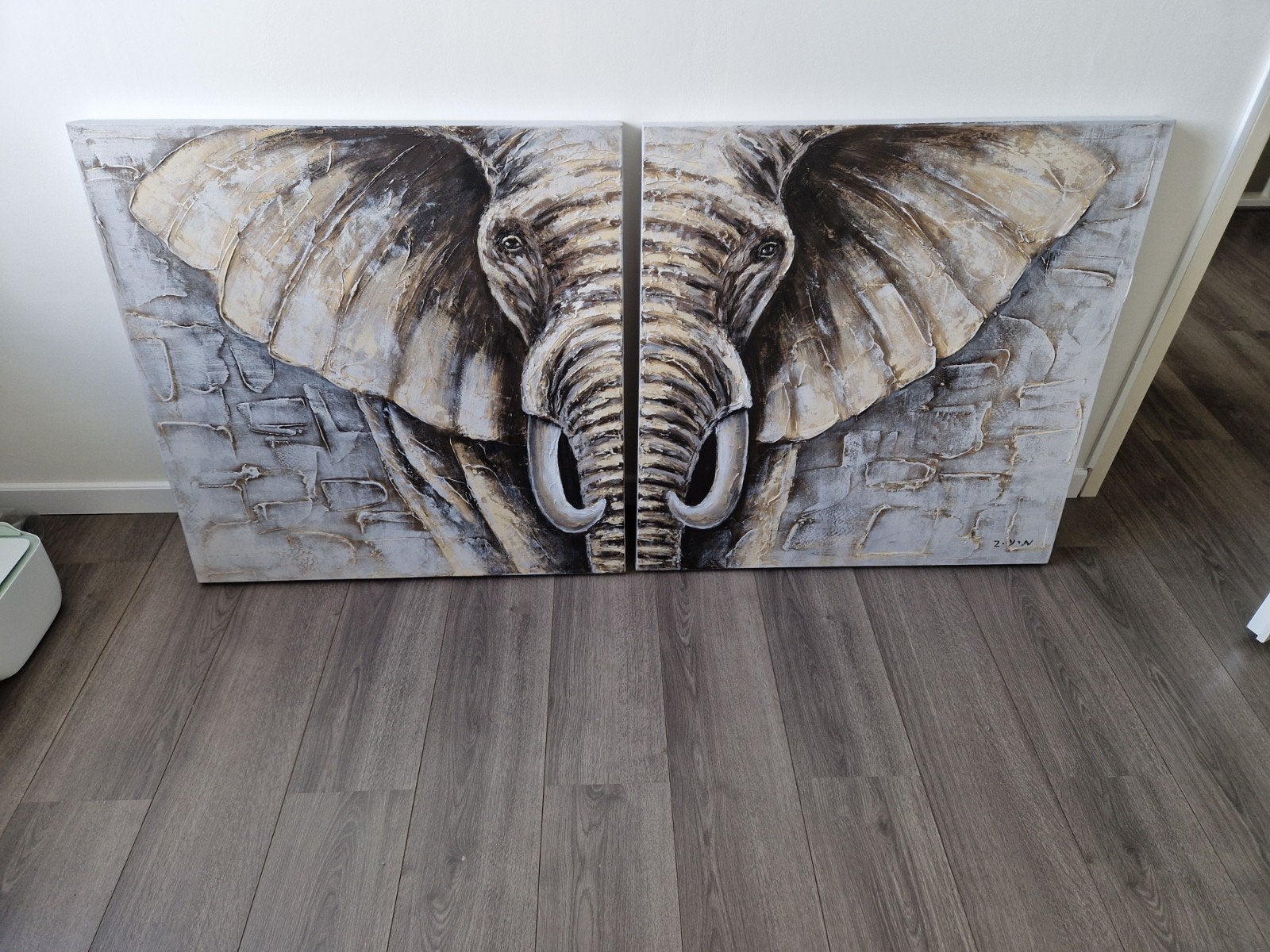 Groot olifant schilderij - 2 delen, Ophalen of Verzenden